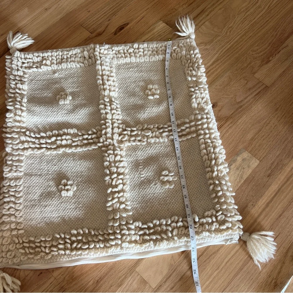 Boho beige wool pillow case cover neutral eclectic home decor hippie shabby chic